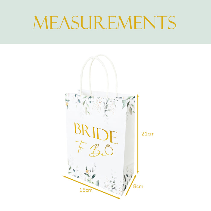 Bride to Be Paper Bag White Botanical with Gold Foil Text Hen Party Team Bride