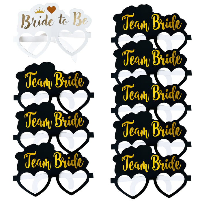8 Black and Gold Team Bride Hen Party Card Glasses and 1x White and Gold Bride to Be