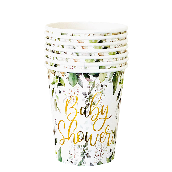 8x Botanical Baby Shower Paper Cups 7oz
