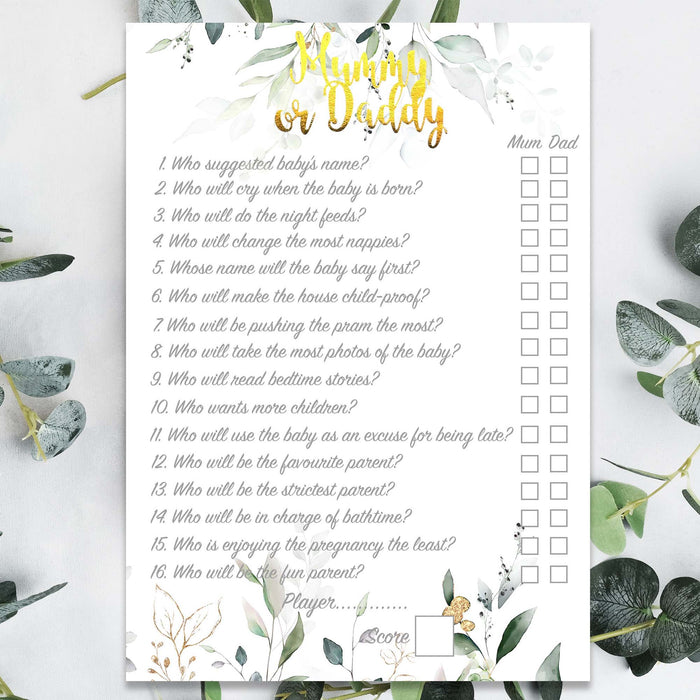 Pack of 12 Mummy or Daddy Cards Card Game Neutral Botanical Floral