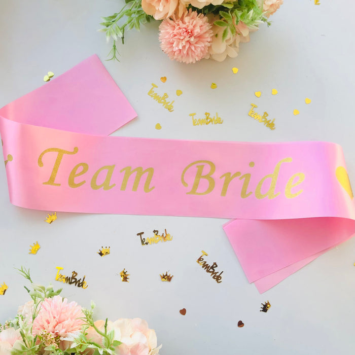 Pack of 12 Team Bride Pink and Gold Sashes and 1 Bride to Be Sash White and Gold