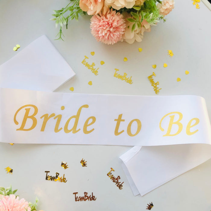 Pack of 12 Team Bride Black and Gold Sashes and 1 Bride to Be Sash White and Gold