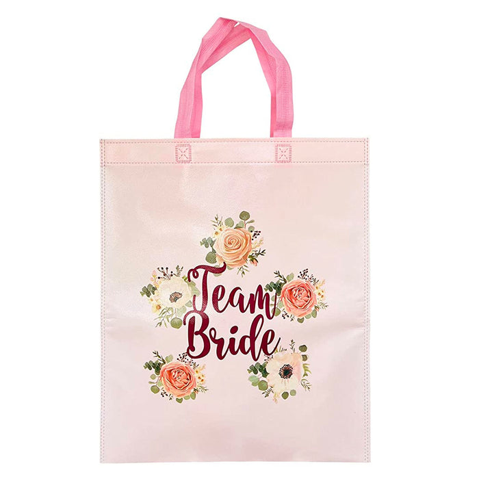 Team Bride Tote Bag Light Pink Floral with Rose Gold Text