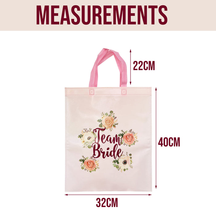 Pack of 12 Team Bride Tote Bags Light Pink Floral with Rose Gold Text