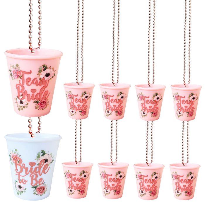 Pack of 12 Team Bride Shot Glasses on Necklaces and 1 Bride to Be