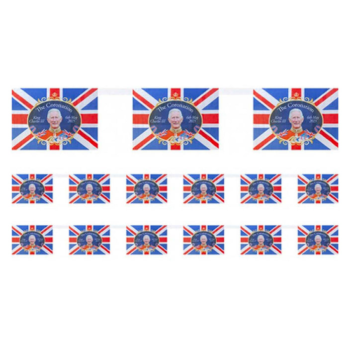 3.6m King Charles Coronation Bunting Rectangle Flags Fabric