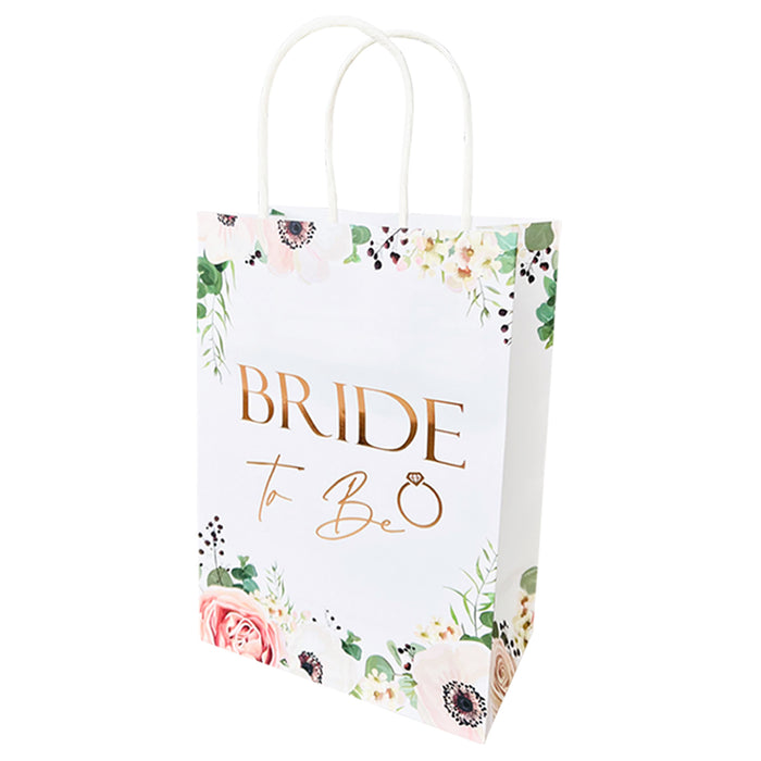 Bride to Be Paper Bag White Floral with Rose Gold Foil Text Hen Party Team Bride