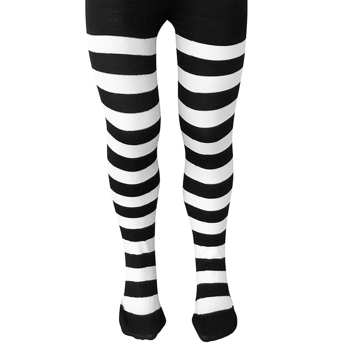 Childrens Kids Girls Scary Daughter Gothic Family Patterned Fancy Dress Costume Tights and Wig 7-12 Years