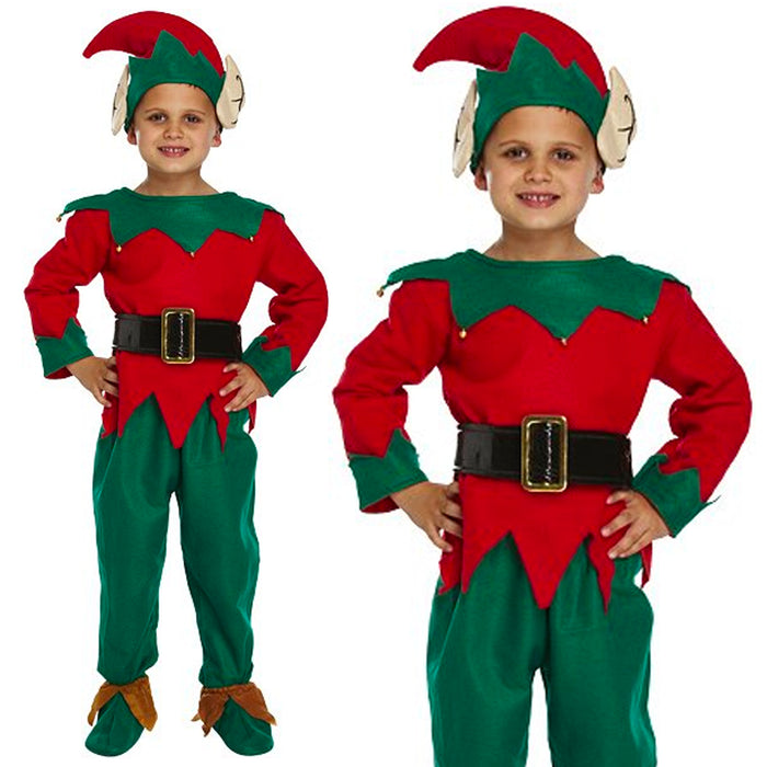 Childrens Kids Boys Girls Elf Santas Helper Fancy Dress Costume 4-12 Years