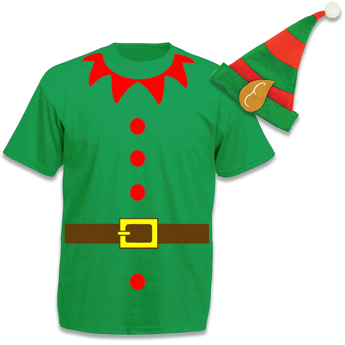 Childrens Kids Boys Girls Christmas Elf T Shirt and Hat 4-12 Years