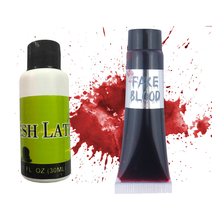 Fake Blood and Liquid Latex Halloween Fancy Dress Make Up Scar Skin Flesh Kit Zombie