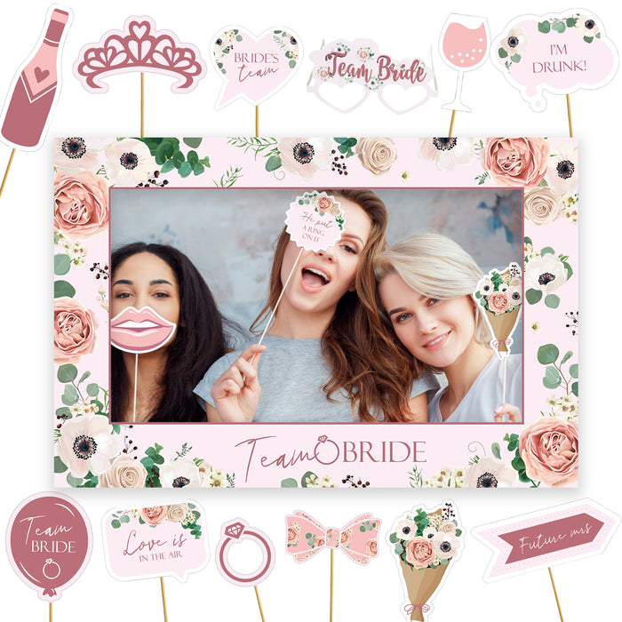 Hen Party Photo Frame and 27 Photo Props Set Rose Gold Floral