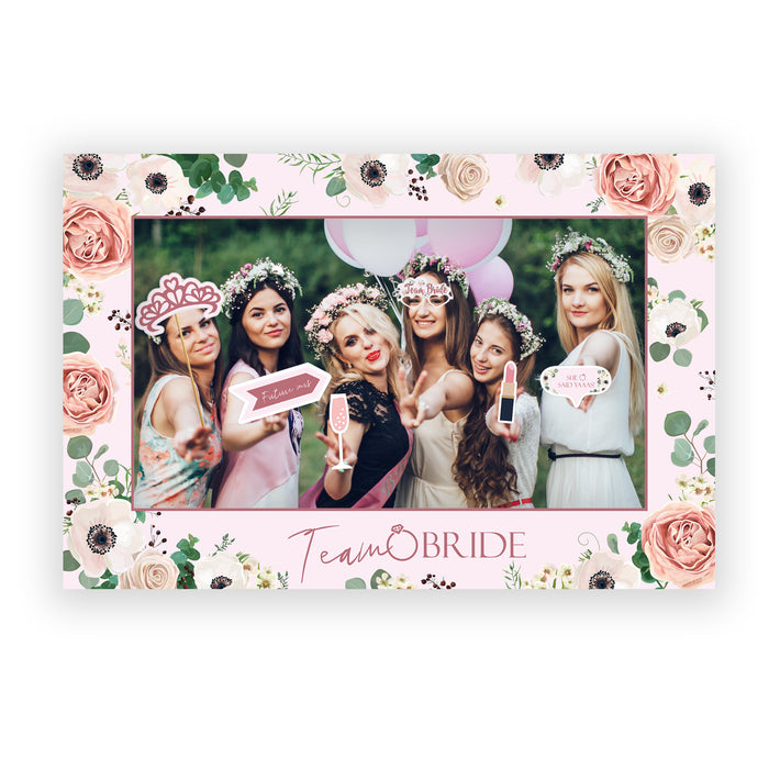 Hen Party Photo Frame and 27 Photo Props Set Rose Gold Floral