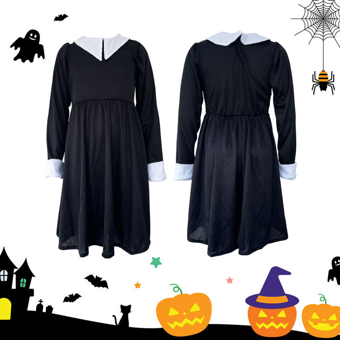 Childrens Kids Girls Scary Daughter Gothic Family Fancy Dress Costume 7-12 Years