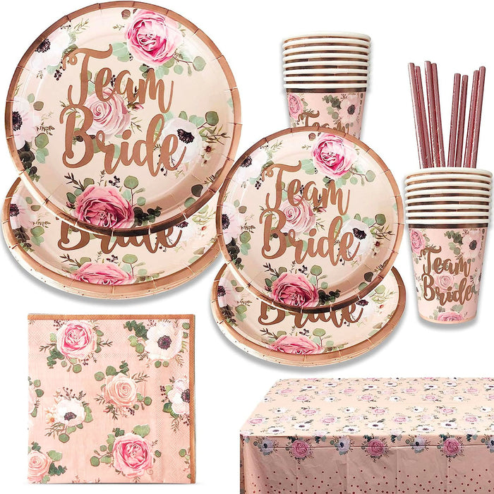 Hen Party Tableware Set for 8 Guests (Cups, Plates, Napkins and Straws) Team Bride