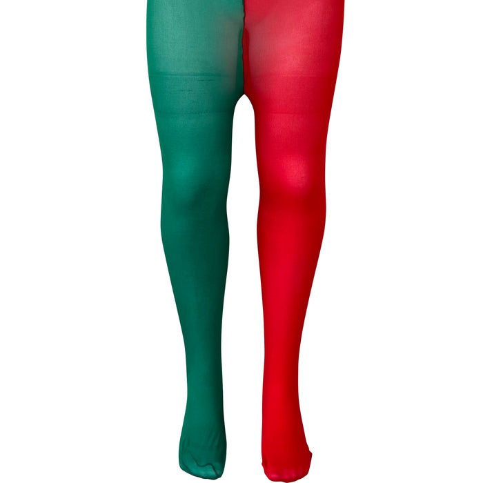 Ladies 1 leg Red and 1 Leg Green Tights Elf Christmas Fancy Dress
