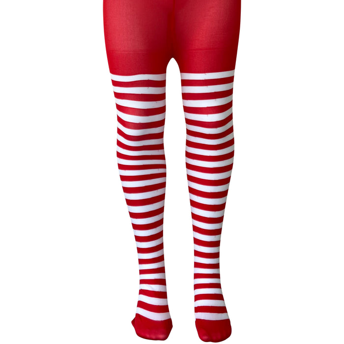 Children's Girls Red and White Striped Tights Elf Christmas Fancy Dress 4-12 Years