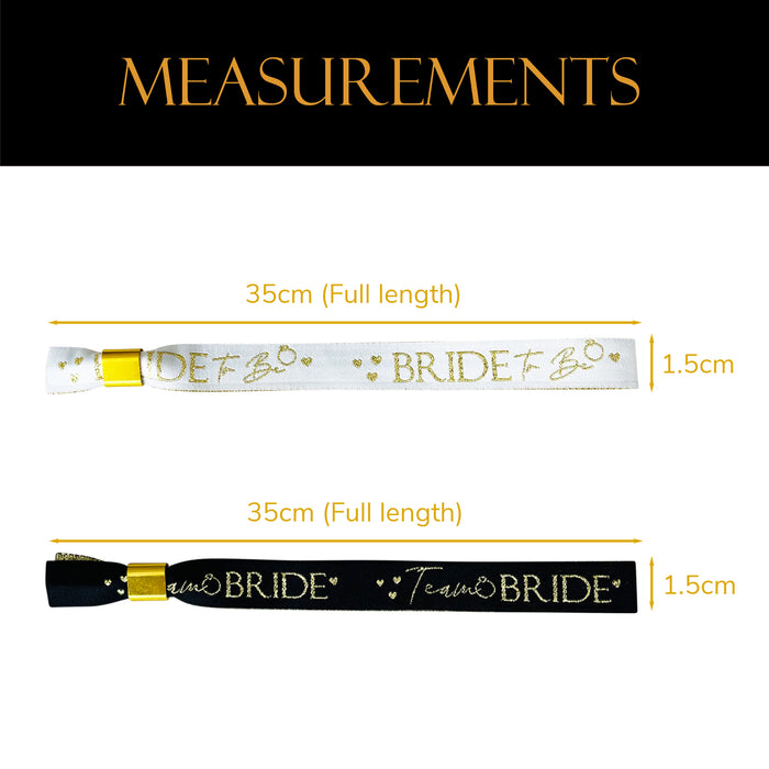8 Black and Gold Team Bride Hen Party Wristbands and 1 Bride to Be Wristband
