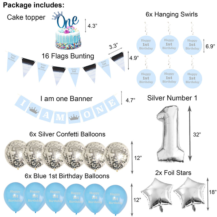 Complete 1st Birthday Decorations Set Blue for Boys with Cake Topper