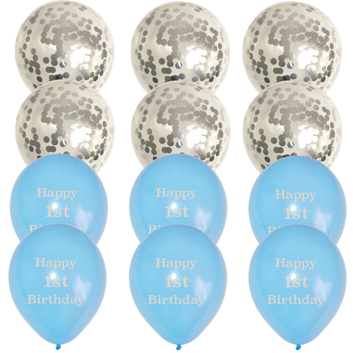 1st Birthday Confetti Latex Balloons Blue Pack of 12 Boys