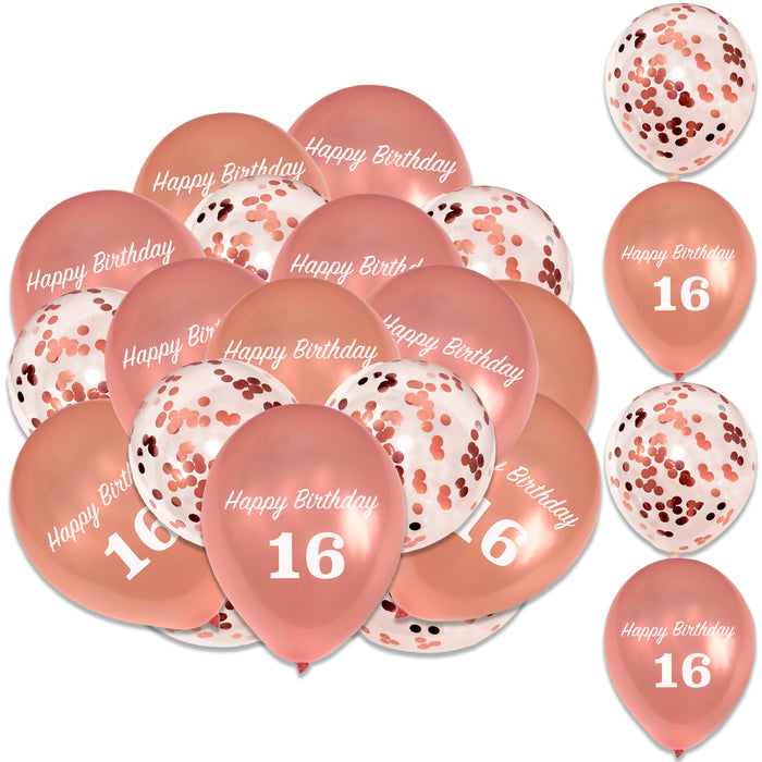 Rose Gold Birthday Balloons Latex Confetti 12 Pack Ages 13-80