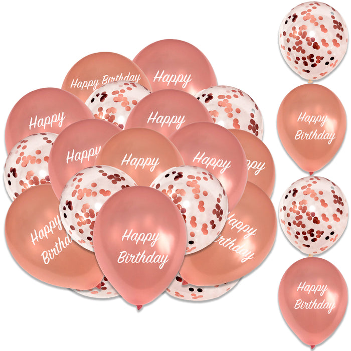 Rose Gold Birthday Balloons Latex Confetti 12 Pack Ages 13-80