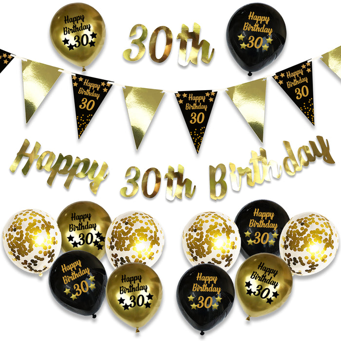 Black and Gold Birthday Decorations Set