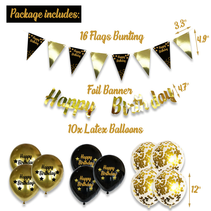 Black and Gold Birthday Decorations Set