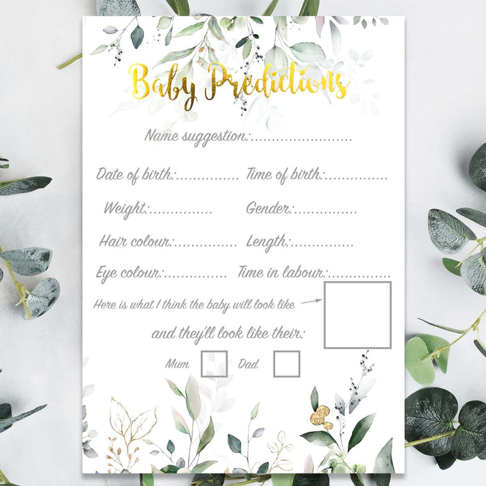 Pack of 12 Baby Predictions Cards Neutral Botanical Floral