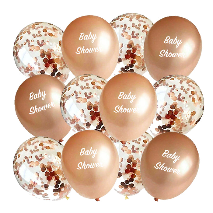 Pack of 12 Baby Shower Balloons Rose Gold Latex Confetti