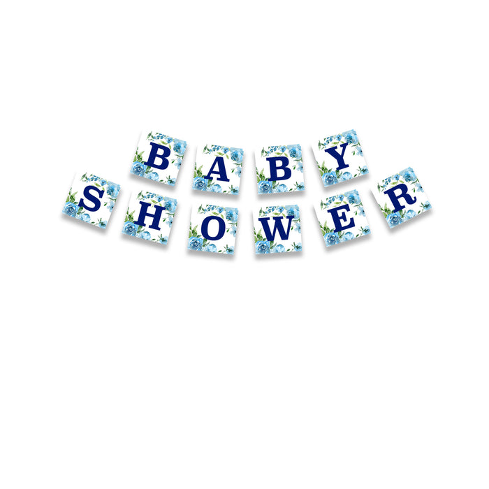 Blue Floral Baby Shower Banner Boy