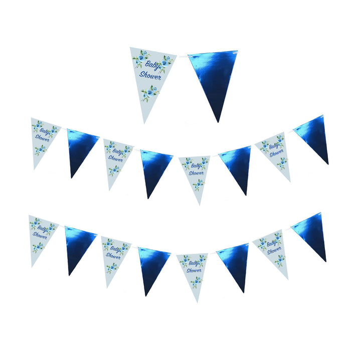 Blue Floral Baby Shower Bunting 16 Triangle Flags Boy