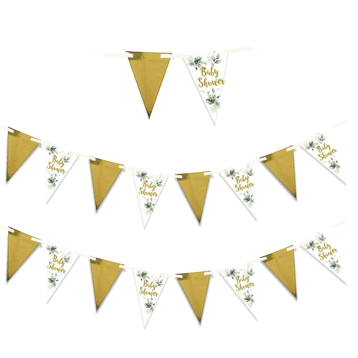 Neutral Gold Botanical Floral Baby Shower Bunting 16 Triangle Flags Unisex