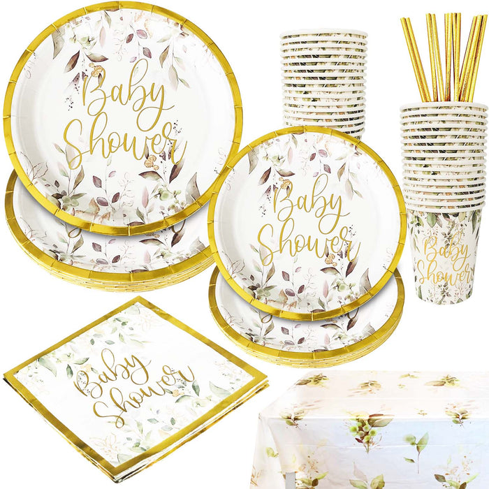 Baby Shower Tableware Set for 8,16 or 24 Guests (Cups, Plates, Napkins and Straws)