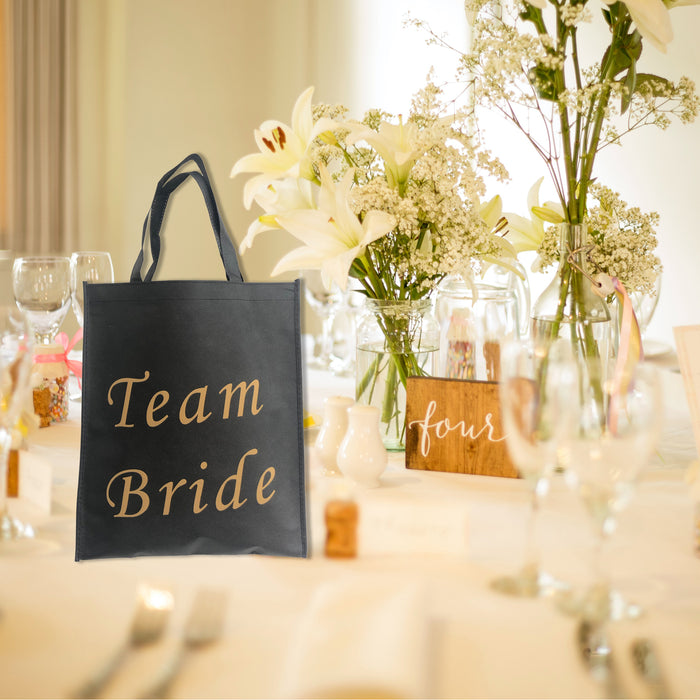 Pack of 12 Team Bride Tote Bags Black and Gold