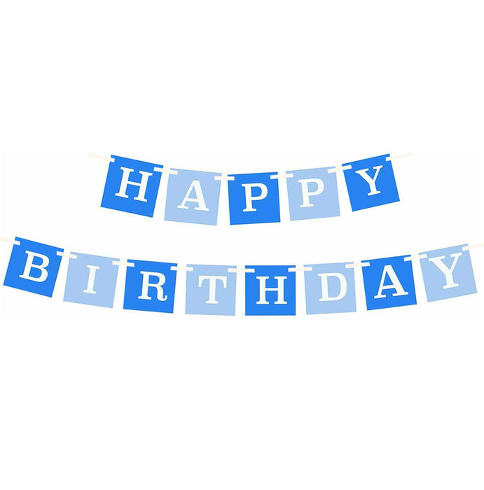 Blue and White Happy Birthday Banner