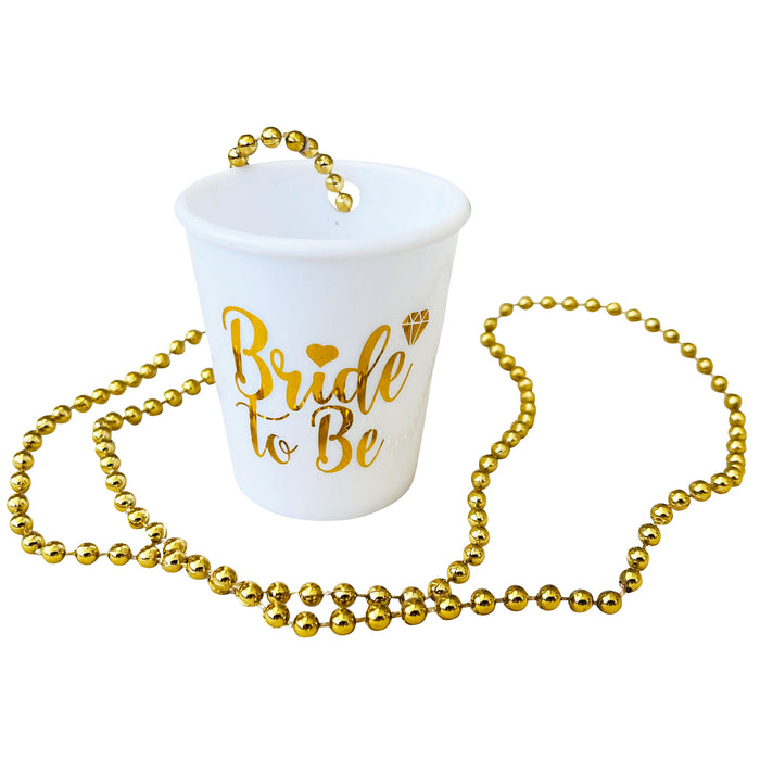 Bride to Be Shot Glass on Necklace White and Gold
