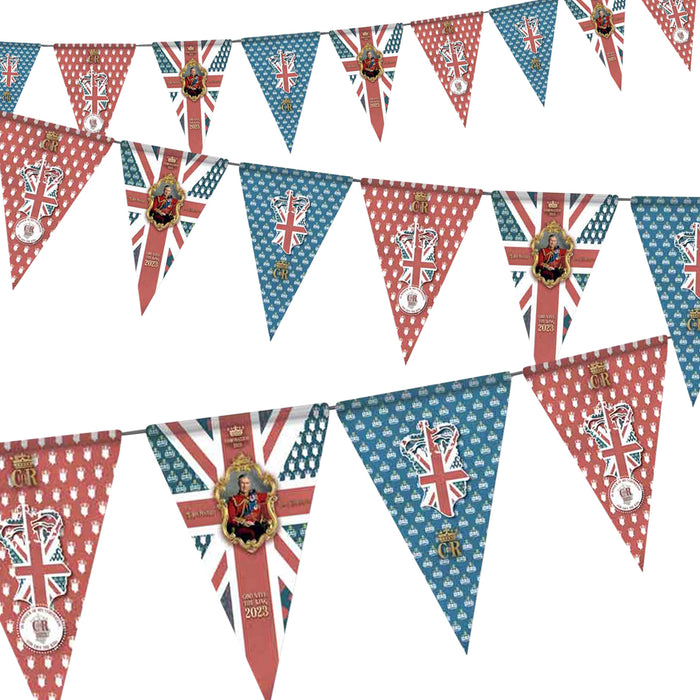 3m King Charles Coronation Large Vintage Triangle Bunting Flags