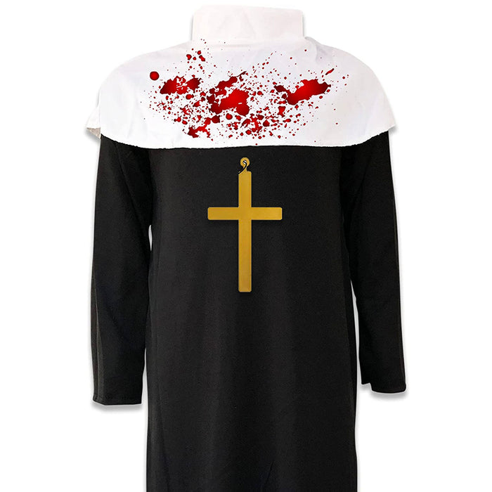 Childrens Kids Girls Zombie Nun Sister Fancy Dress Costume and Cross Necklace