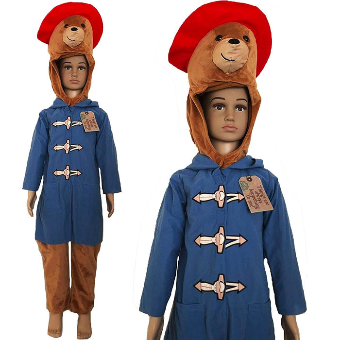 3-11 Years Childrens Blue Duffle Coat, Red Hat and Boot Covers World Book Day Costume