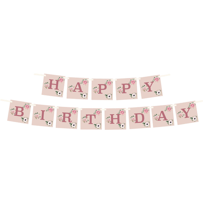 Rose Gold Floral Happy Birthday Banner