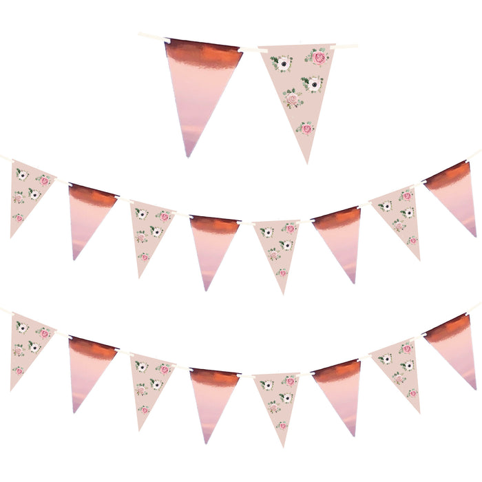 Plain Rose Gold Floral Bunting 16 Flags