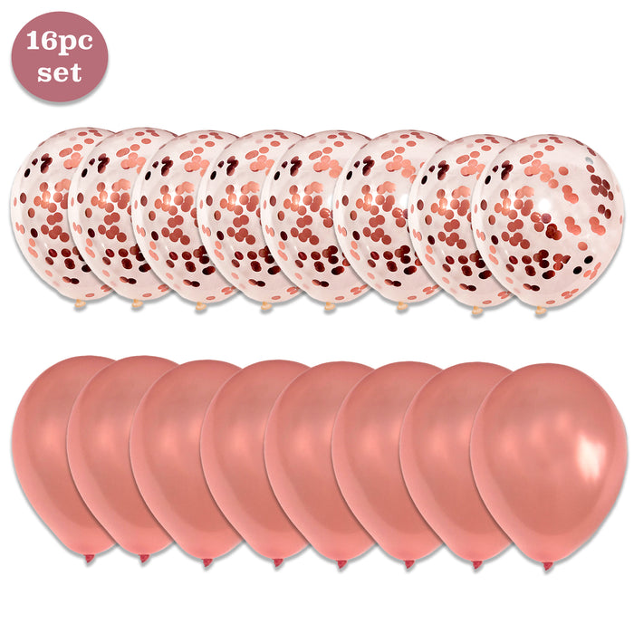 16 Pack Rose Gold and Confetti Latex Balloons
