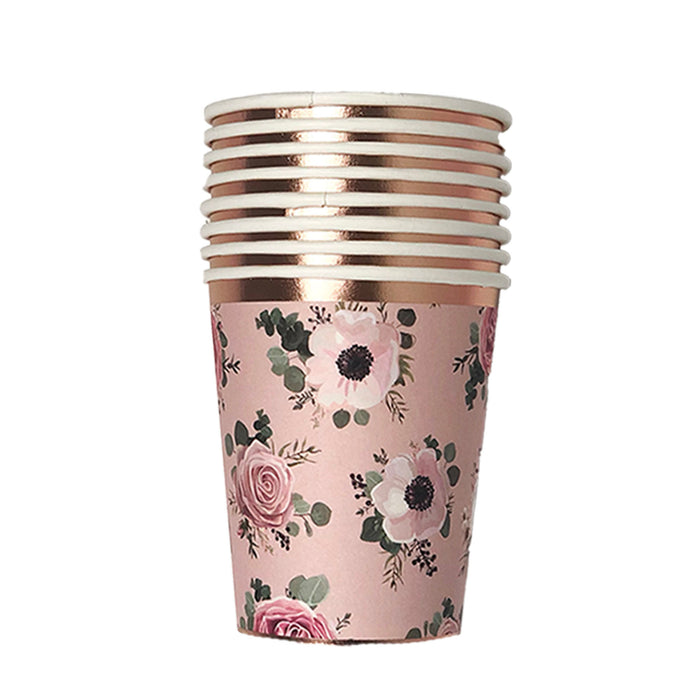 7oz Rose Gold Floral Paper Cups - Pack of 8