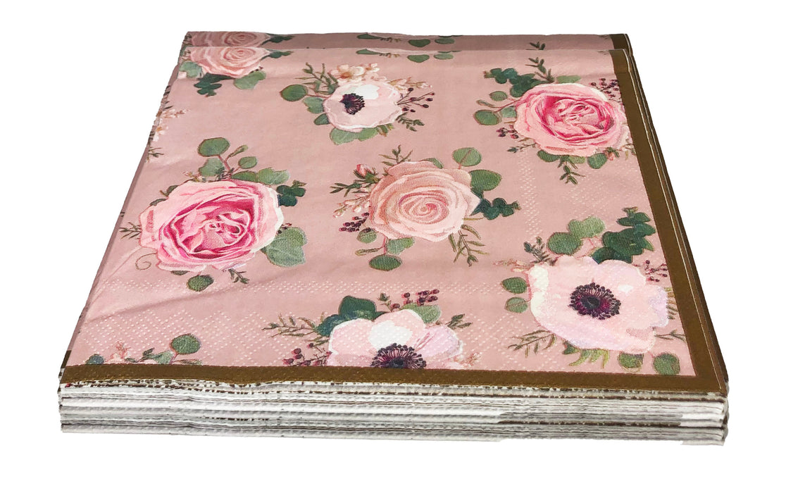 13" Rose Gold Floral Paper Napkins - Pack of 8