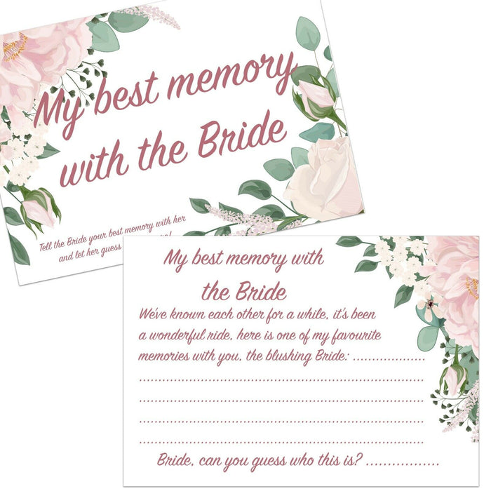 Pack of 12 My Best Memory with the Bride to Be Cards Game Keepsake