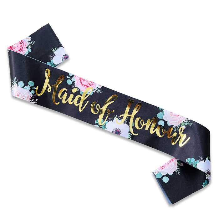 Hen Party Sashes Black and Gold Floral