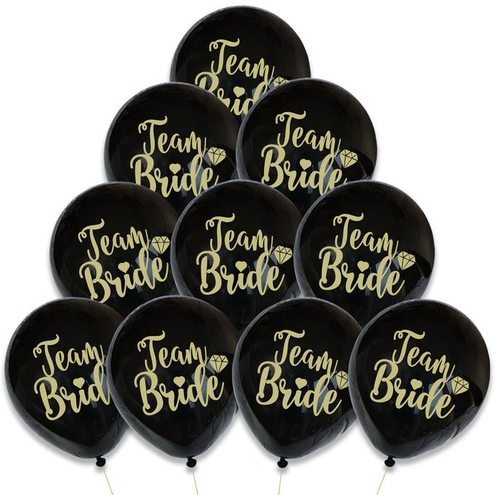 12 Pack Team Bride Balloons Black and Gold Hen Party Decorations