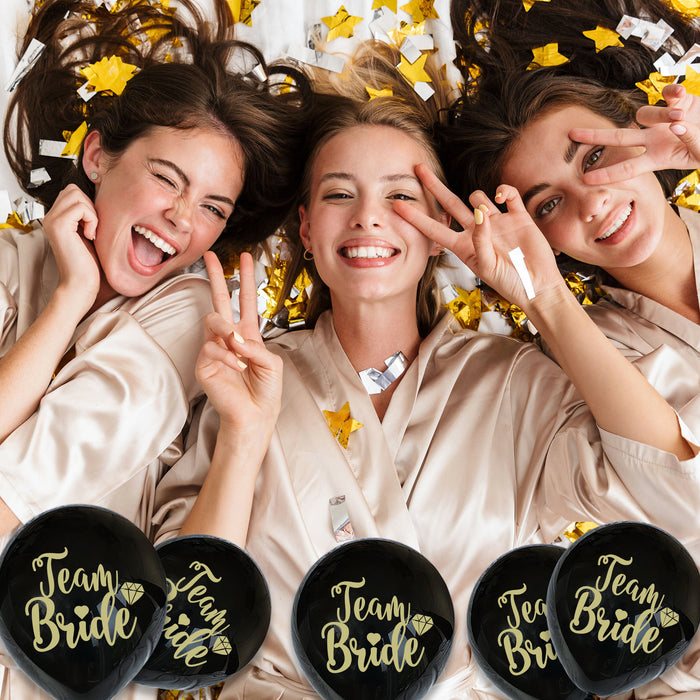 12 Pack Team Bride Balloons Black and Gold Hen Party Decorations