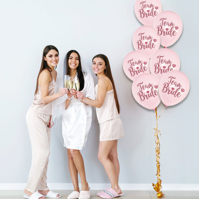 12 Pack Team Bride Balloons Light Pink and Rose Gold Hen Party Decorations